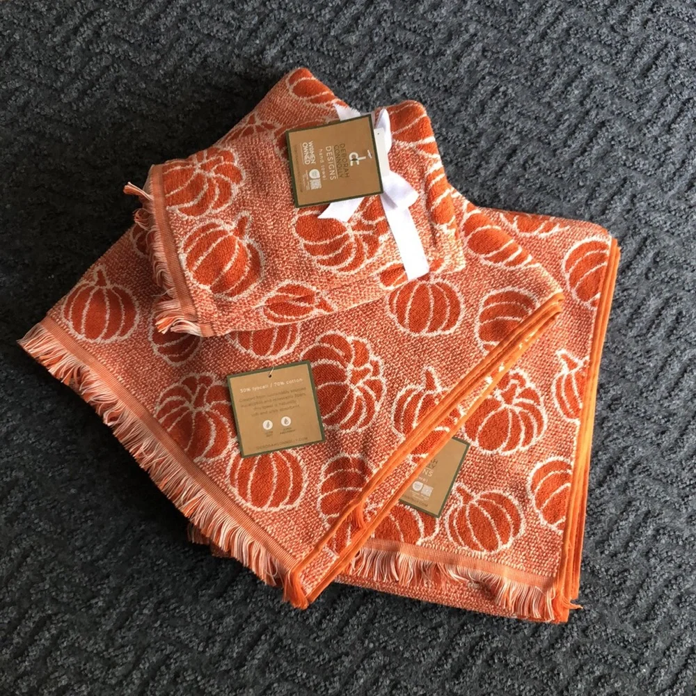 Deborah Connolly Orange Pumpkin Pattern Hand and Bath Towels